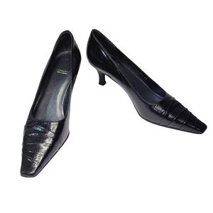 Stuart Weitzman Black Leather Kitten Heels